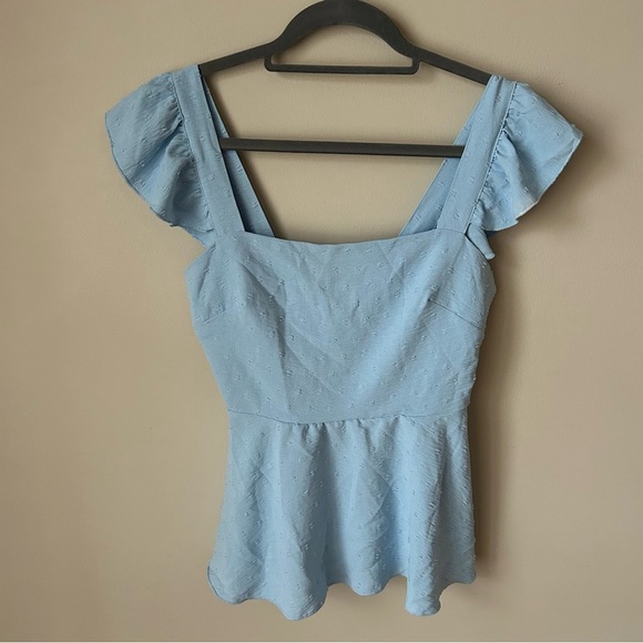 NWOT SHEIN Light Blue Ruffled Peplum Flutter Sleeve Blouse Women’s Size Small - Picture 3 of 7